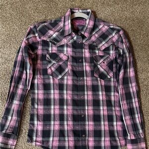 Women’s cowgirl Hardware Pink and Black Plaid Shirt